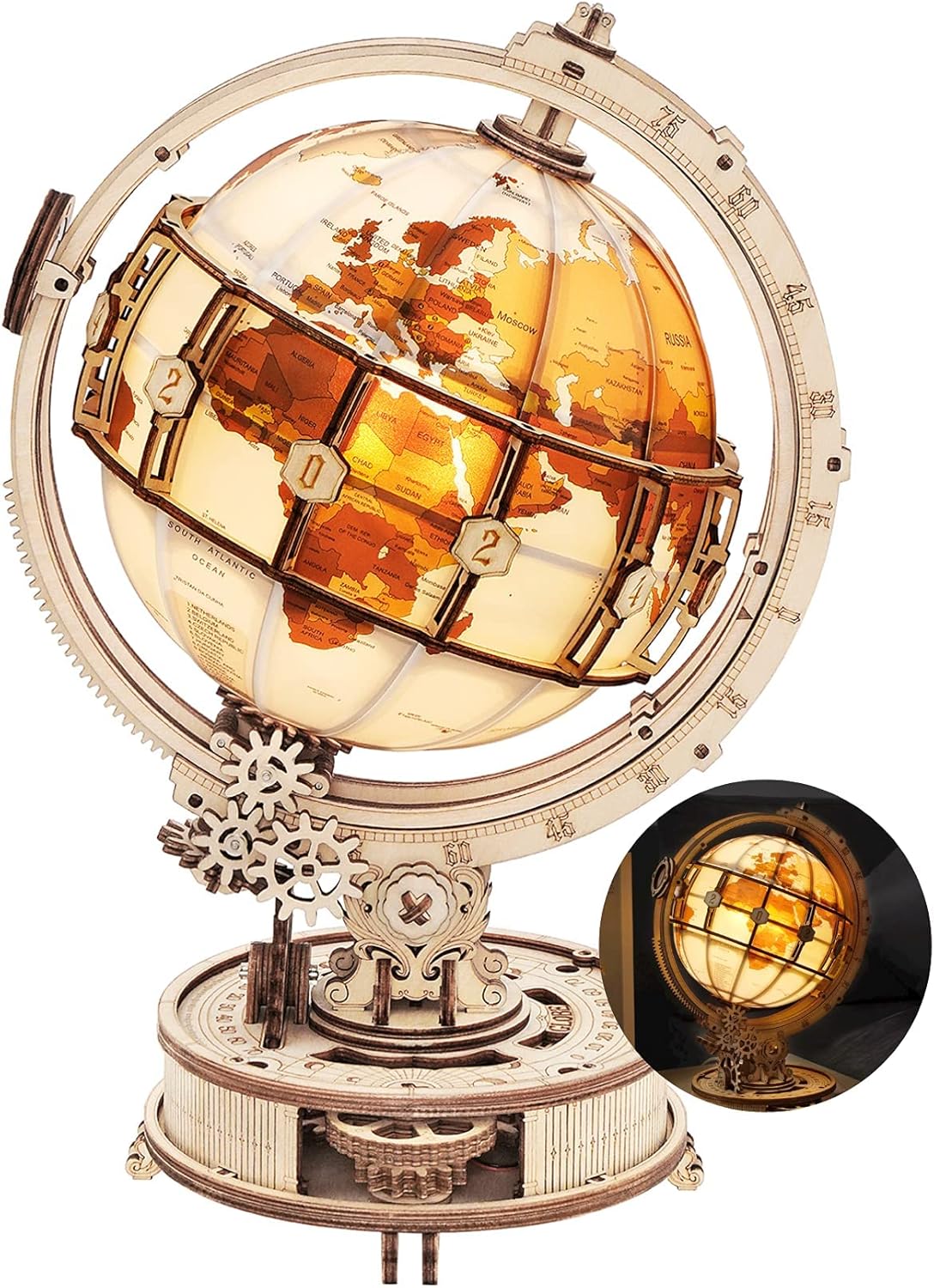 ROKR 3D Wooden Puzzles for Adults Illuminated Globe with Stand 180pcs