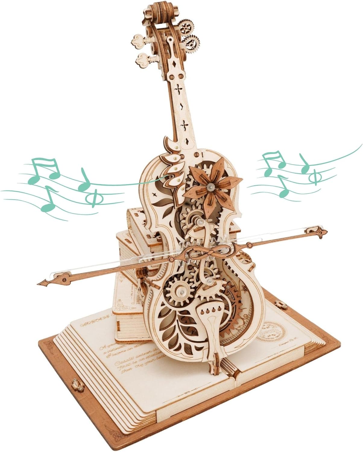 ROKR 1:5 Scale Cello Model Kit with Base 199pcs Wooden Music Box Building Kit