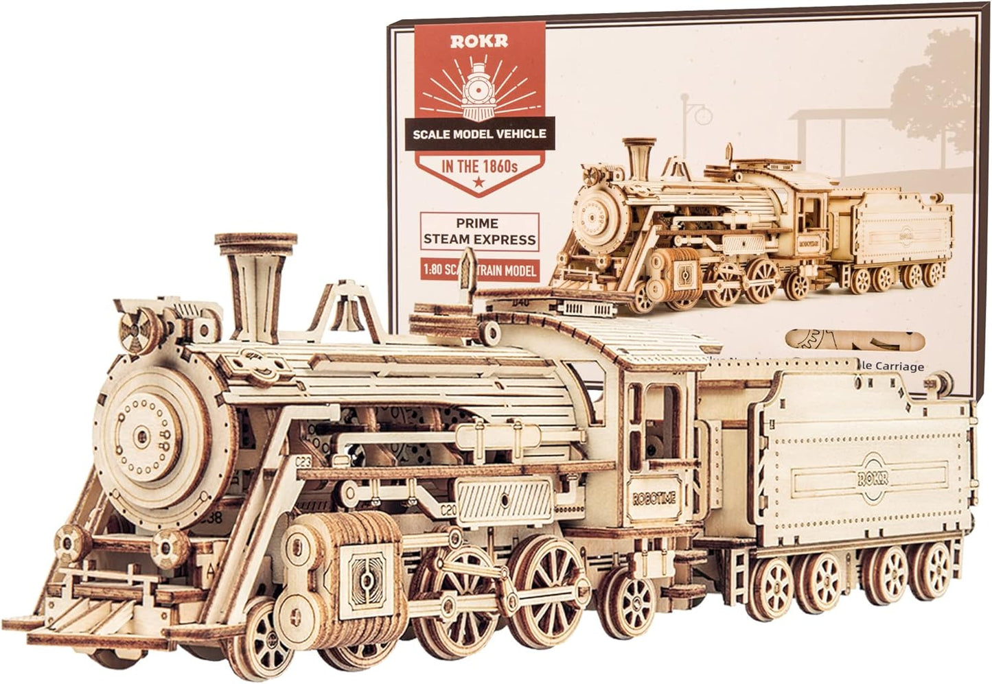 ROKR 3D Wooden Puzzle for Adults-Mechanical Train Model Kit-Unique Gift for Kids