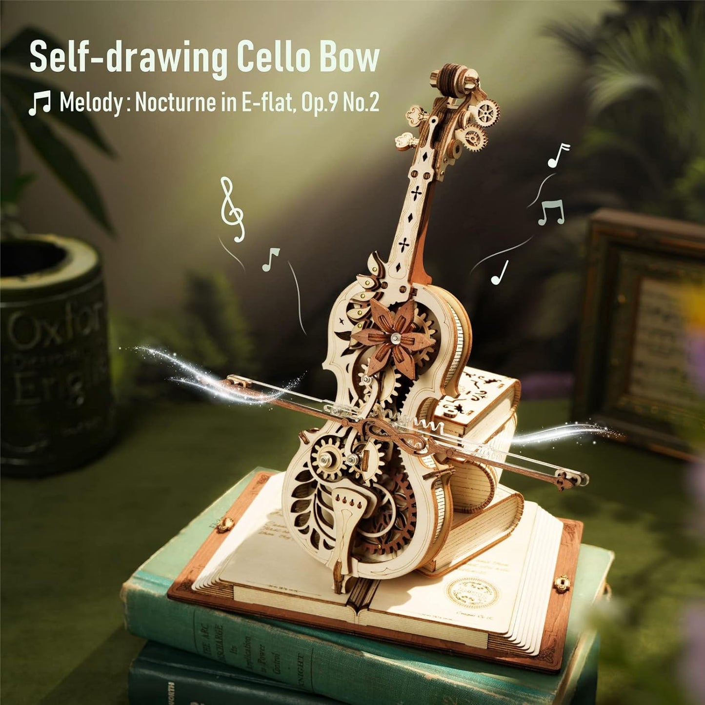 ROKR 1:5 Scale Cello Model Kit with Base 199pcs Wooden Music Box Building Kit