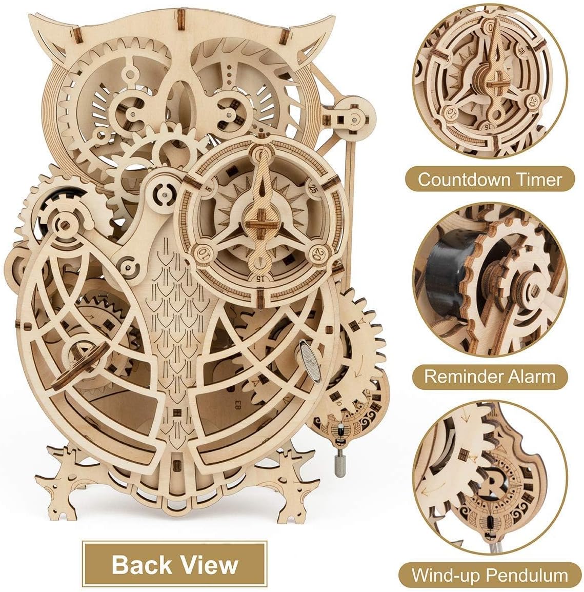 ROKR Owl Clock - Mechanical Model Building Kit DIY Hobbies for Men Women 161PCS Clock Puzzle