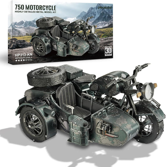 Piececool Motorcycle with Sidecar Metal Model Building Kits, Best Gifts