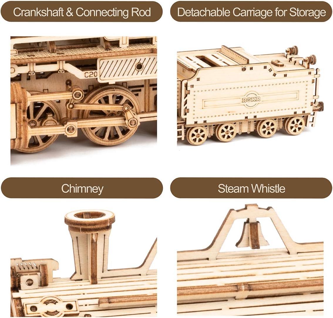 ROKR 3D Wooden Puzzle for Adults-Mechanical Train Model Kit-Unique Gift for Kids