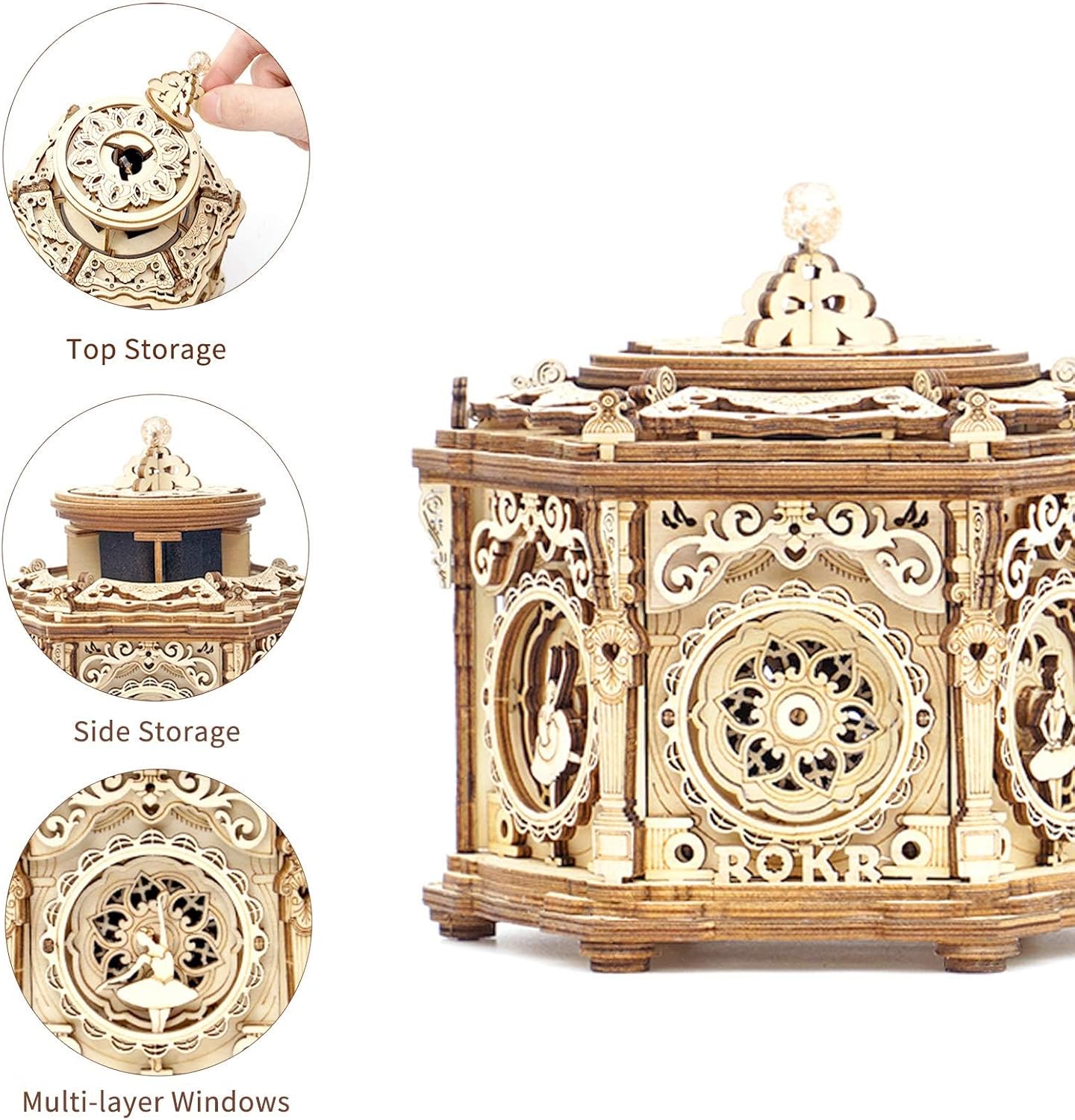 ROKR 3D Wooden Puzzles Music Box (Secret Garden) - Spinning Musical Jewelry Box Vintage Keepsakes Storage