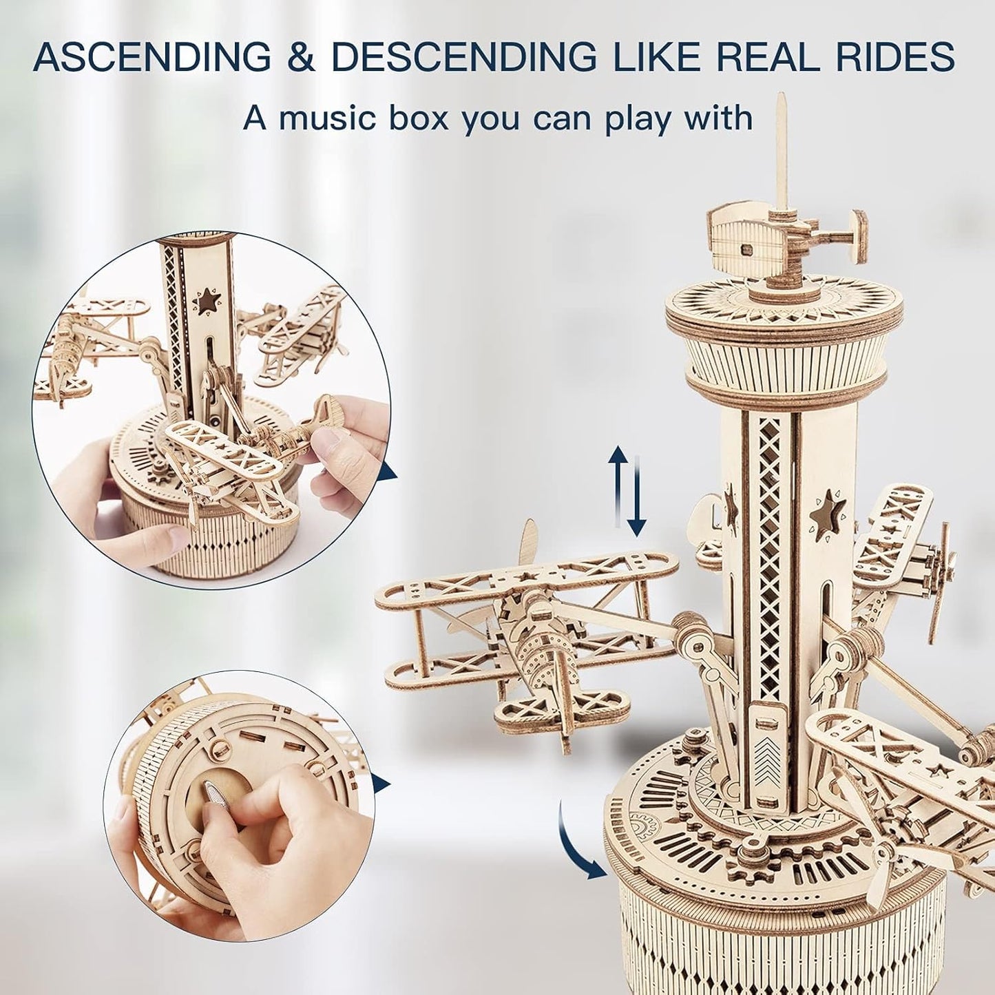 ROKR 3D Wooden Puzzle for Adults Airplane Tower Music Box Gifts