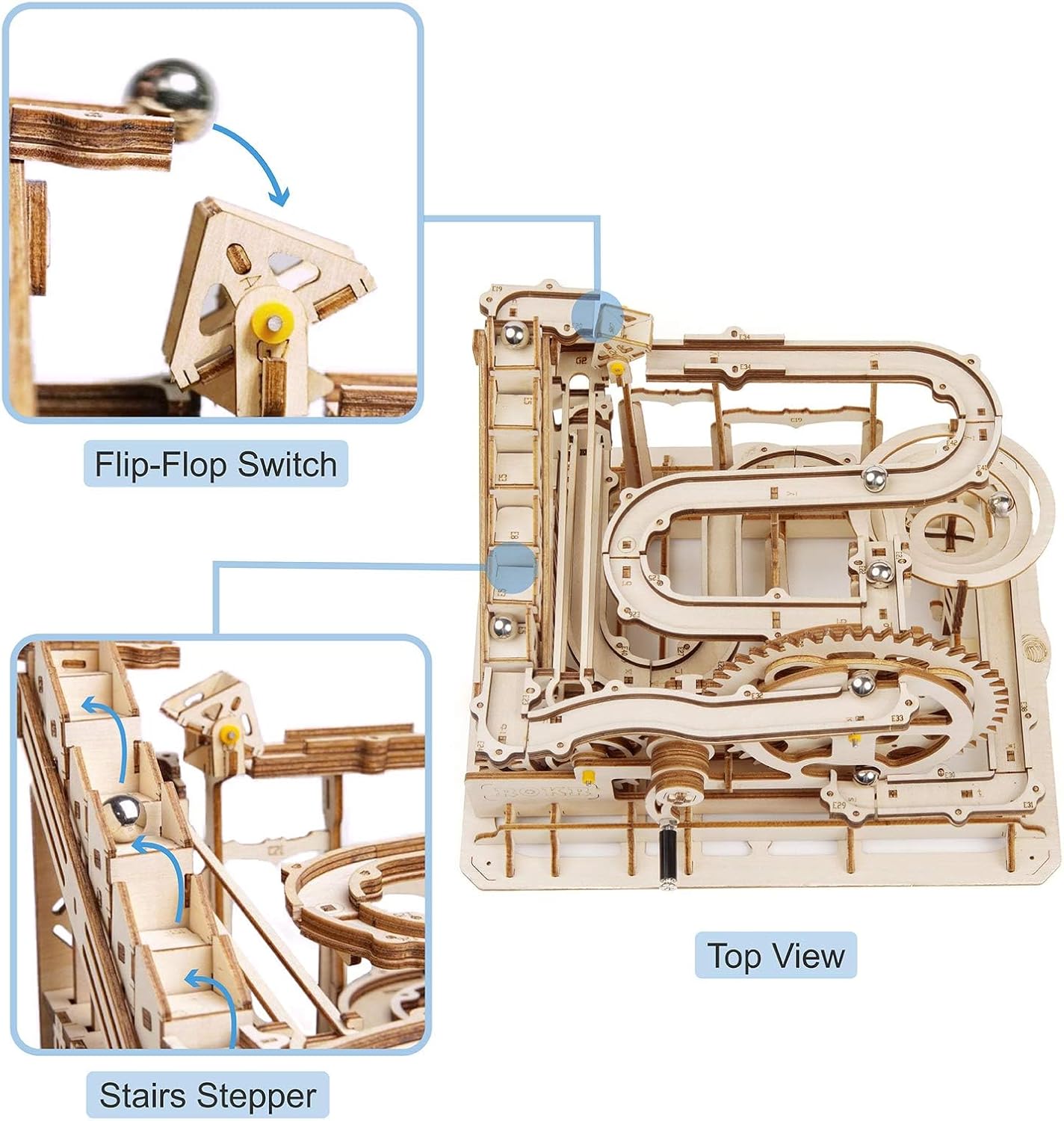 ROKR 3D Wooden Puzzles Marble Run Set - Mechanical Model Kit for Adults DIY Roller Coaster Toys Gifts for Boys/Girls (Marble Parkour)