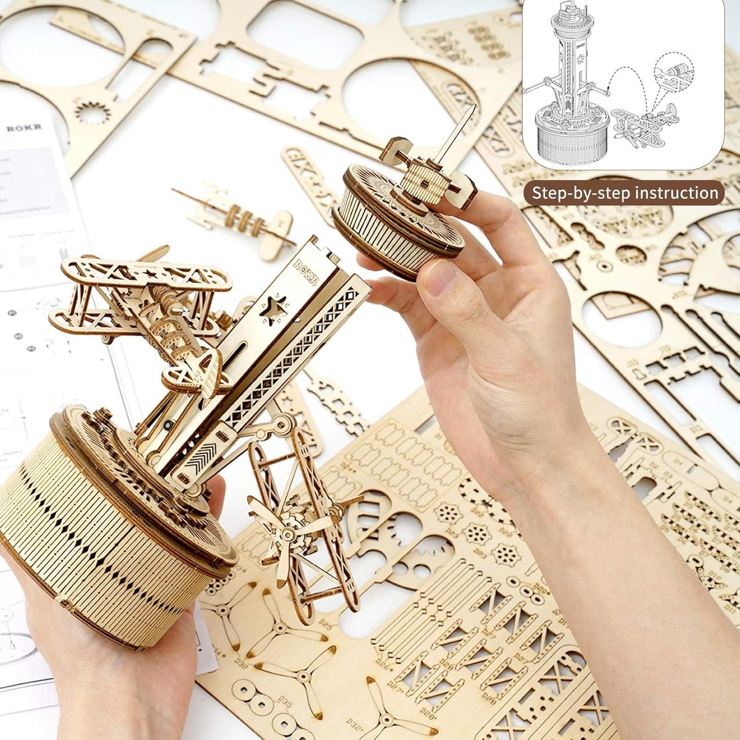 ROKR 3D Wooden Puzzle for Adults Airplane Tower Music Box Gifts