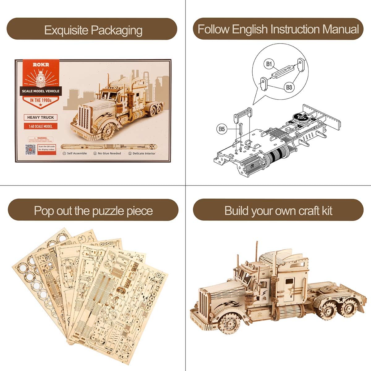 ROKR 3D Wooden Puzzle for Adults Vehicle Building Kits-Unique Gift for Kids