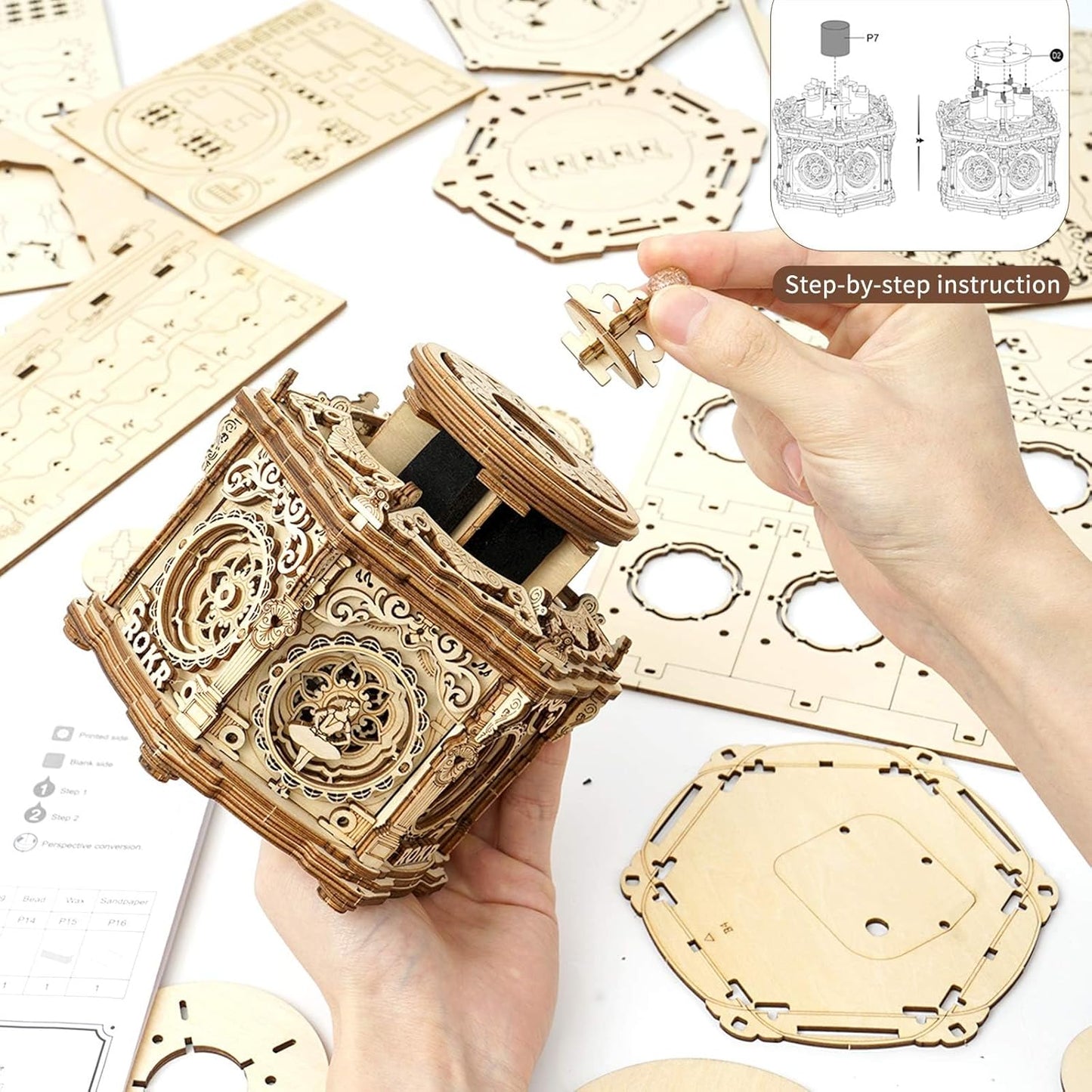 ROKR 3D Wooden Puzzles Music Box (Secret Garden) - Spinning Musical Jewelry Box Vintage Keepsakes Storage