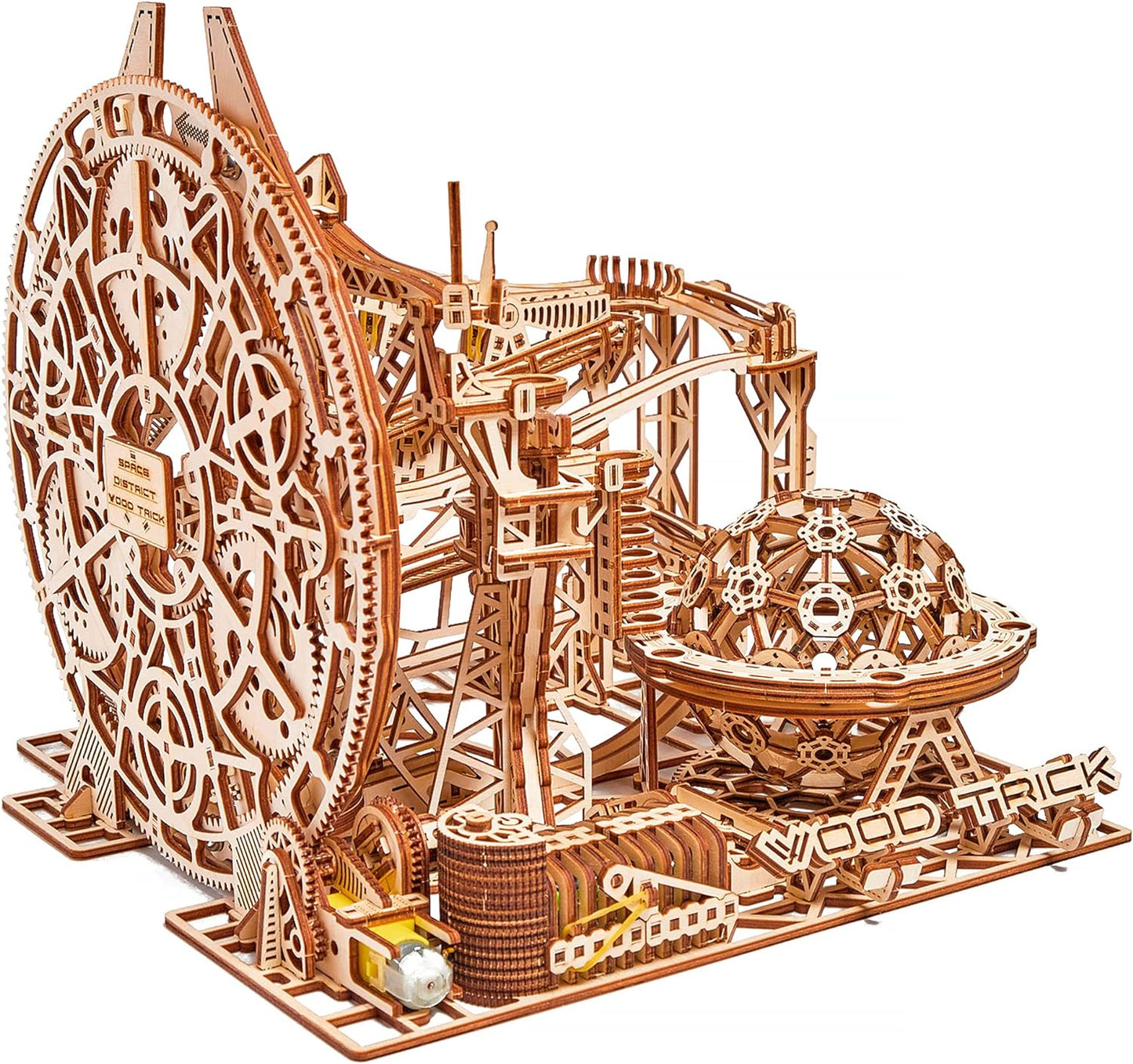 Wood Trick Wooden Marble Run Electric Motorized - 3D Wooden Puzzles for Adults and Kids to Build - 15x14 in