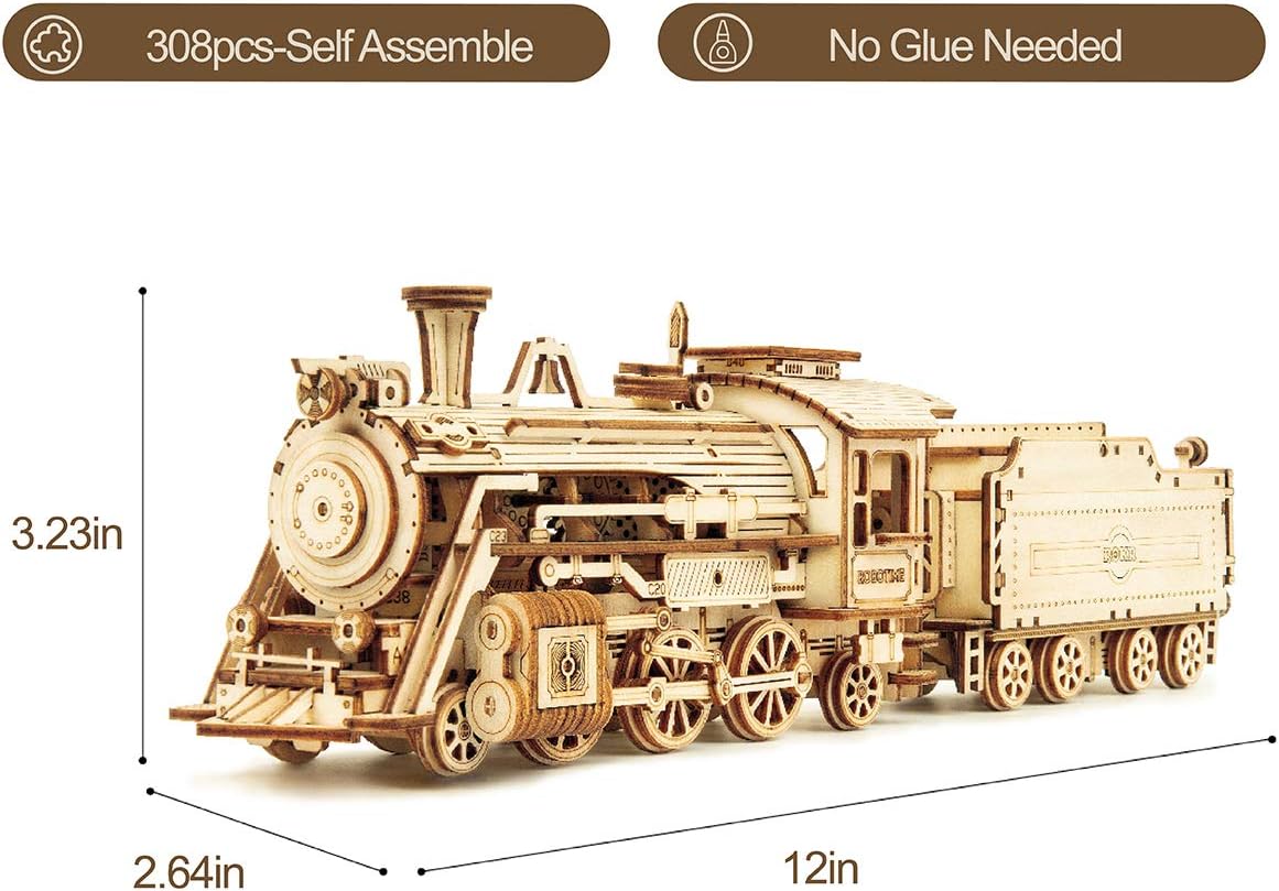 ROKR 3D Wooden Puzzle for Adults-Mechanical Train Model Kit-Unique Gift for Kids