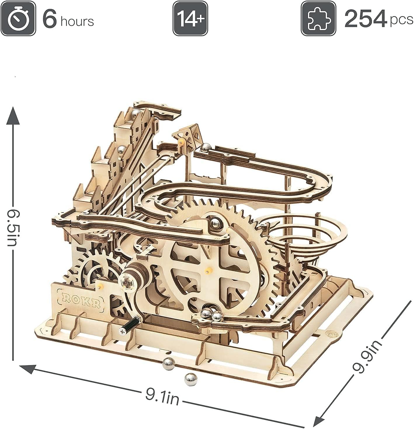 ROKR 3D Wooden Puzzles Marble Run Set - Mechanical Model Kit for Adults DIY Roller Coaster Toys Gifts for Boys/Girls (Marble Parkour)