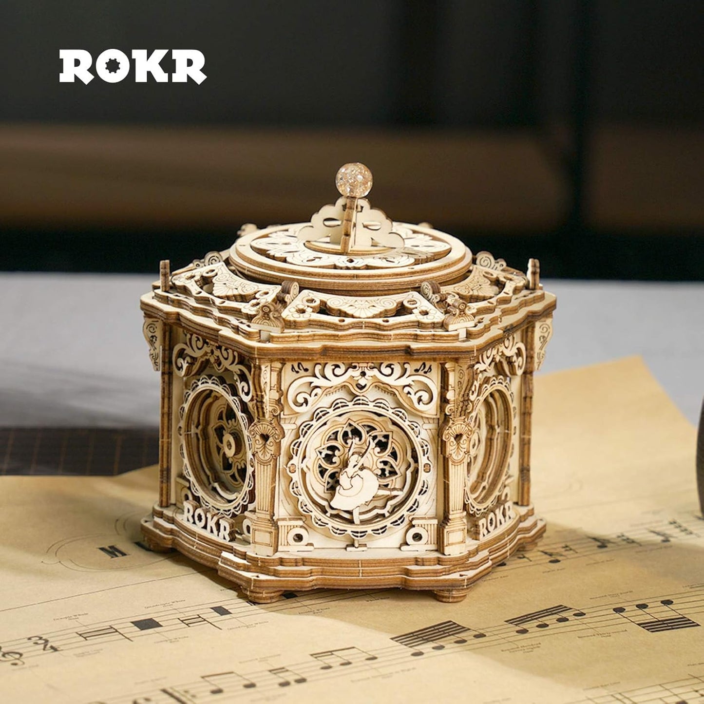 ROKR 3D Wooden Puzzles Music Box (Secret Garden) - Spinning Musical Jewelry Box Vintage Keepsakes Storage