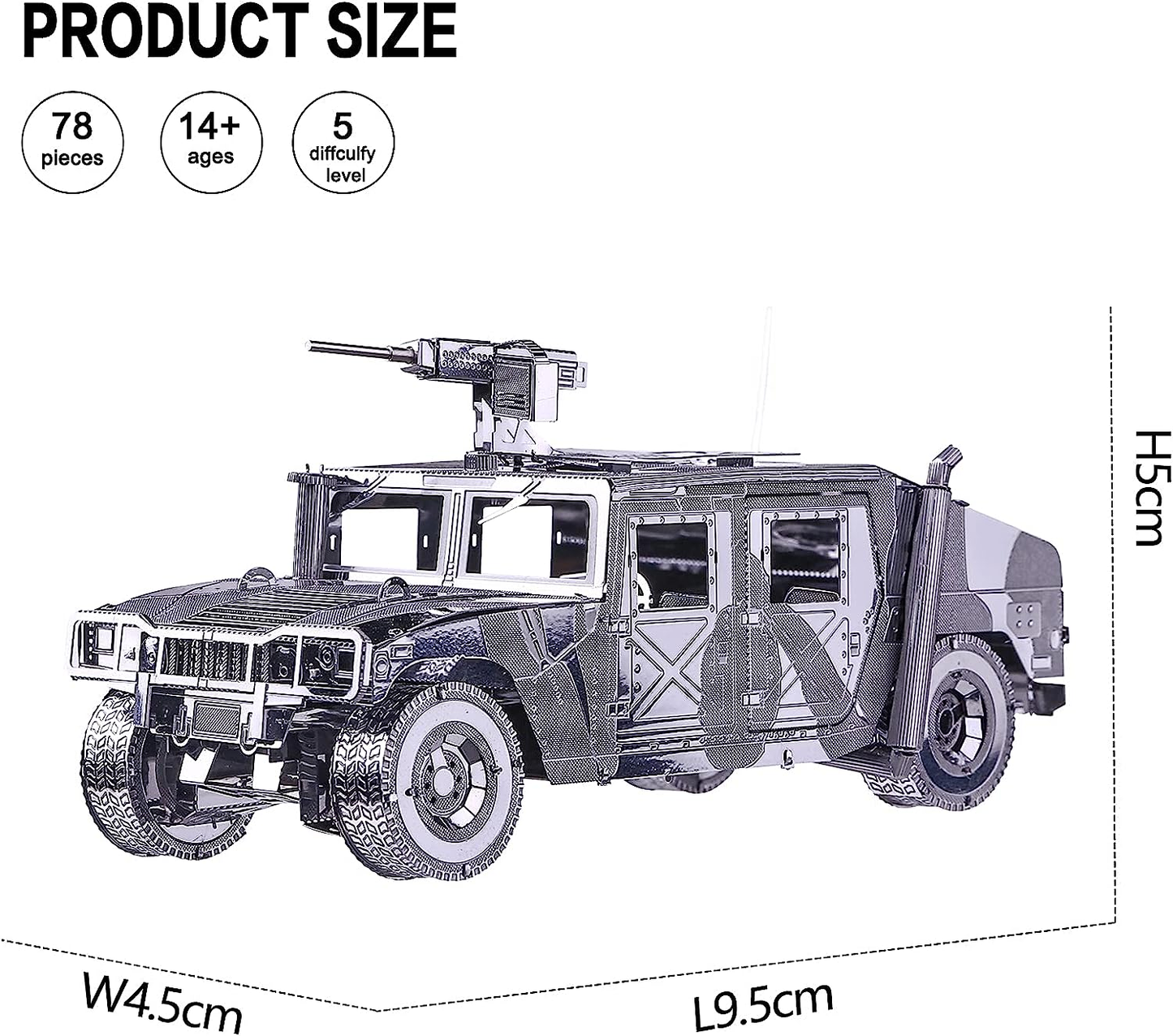 Piececool 3D Metal Puzzle Car Model Kits, American Hummer H1 Military Vehicle Models Kit, 78Pcs