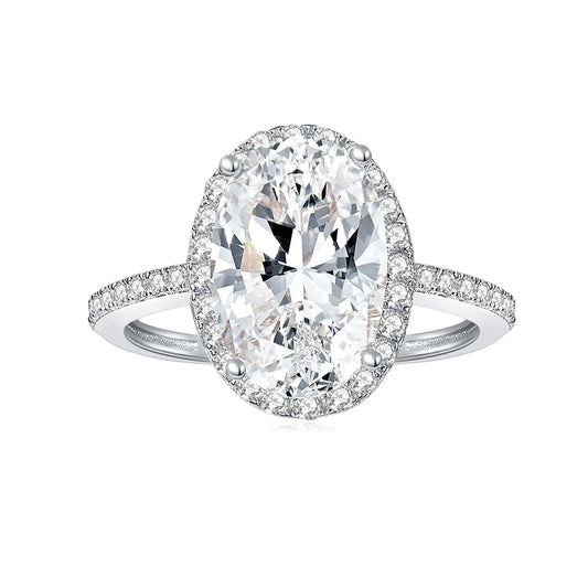 14K White Gold Pavé Halo Diamond Engagement Ring (Oval Center) 2CT, 12*8MM