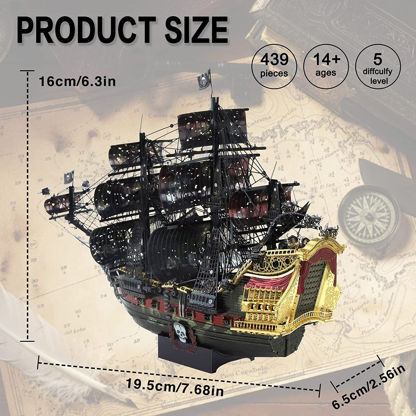 Piececool 3D Metal Puzzles for Adults Metal Earth Queen Anne's Revenge Pirate Ship Model