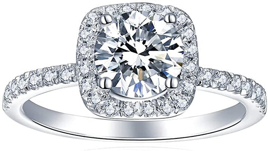 Moissanite Cushion Cut Solitare Ring with Accents,1CT, 1.90g, Color D 6.50MM