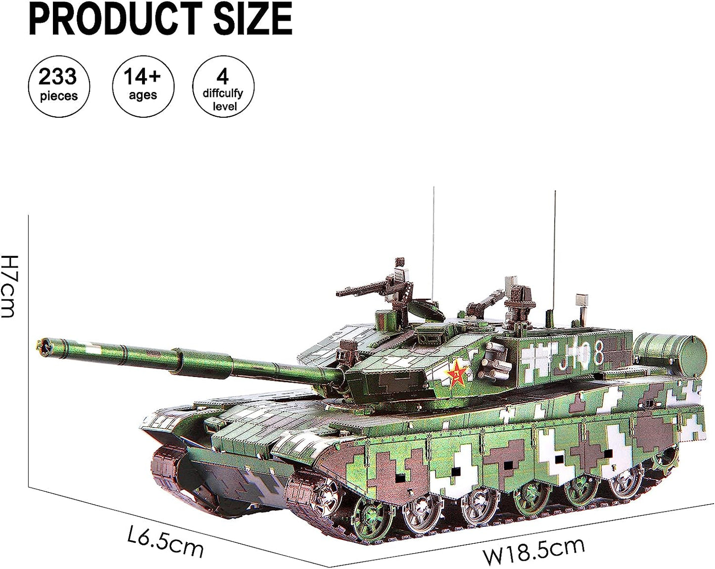 Piececool Metal Earth 99A Main Battle Tank Military Model kit, 233Pcs