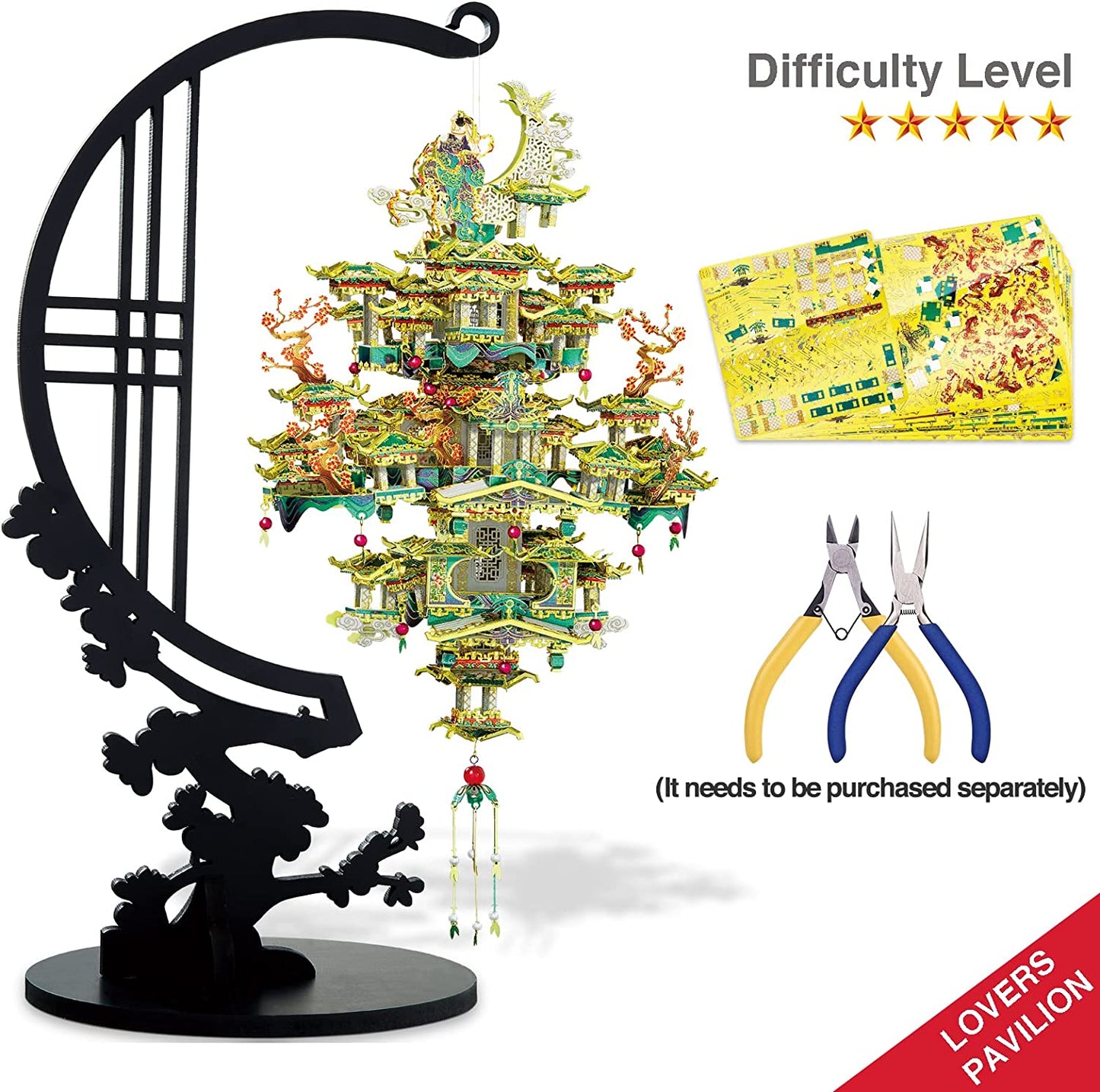 Piececool Metal 3D Puzzles for Adults, Lovers Pavilion  Creative Home Decoration Best Birthday Gifts, 557 Pcs