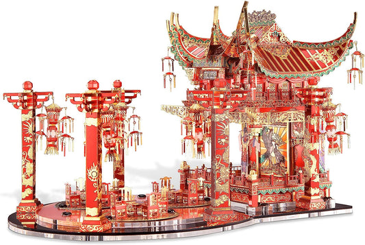 Piececool Begonia Red Theater Chinese Traditional Building Model Kits, 663 Pcs