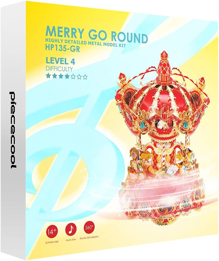Piececool 3D Metal Model Building Kits 360 Degree Rotating Music Box Merry  Go Round Model, 222pc