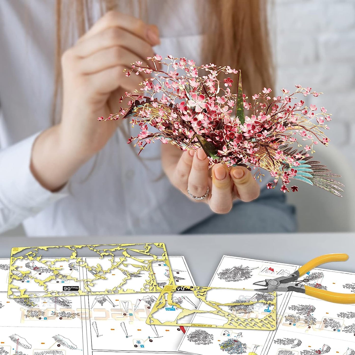 Piececool Peach Blossom Wish Cranes Model Building Kits, 65Pcs