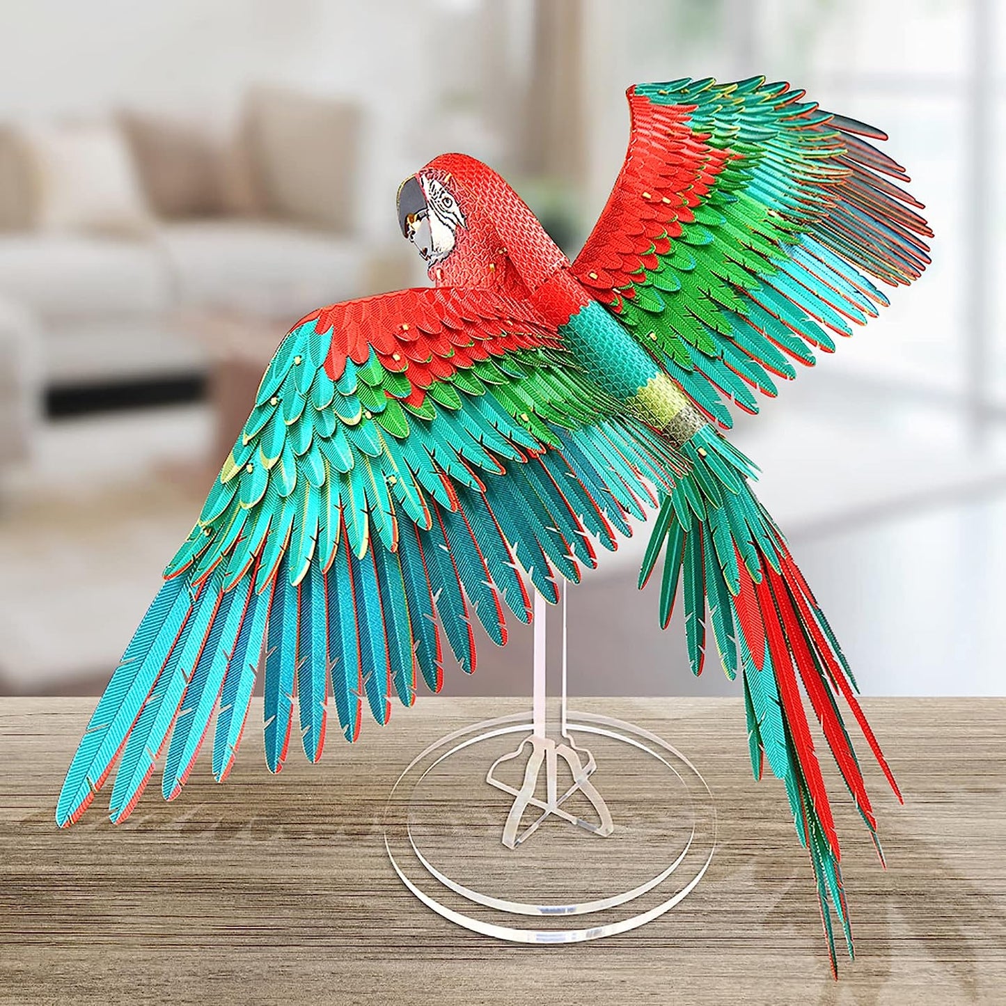 Piececool Scarlet Macaw with Acrylic Stand DIY 3D Metal Jigsaw Puzzles, 83Pcs