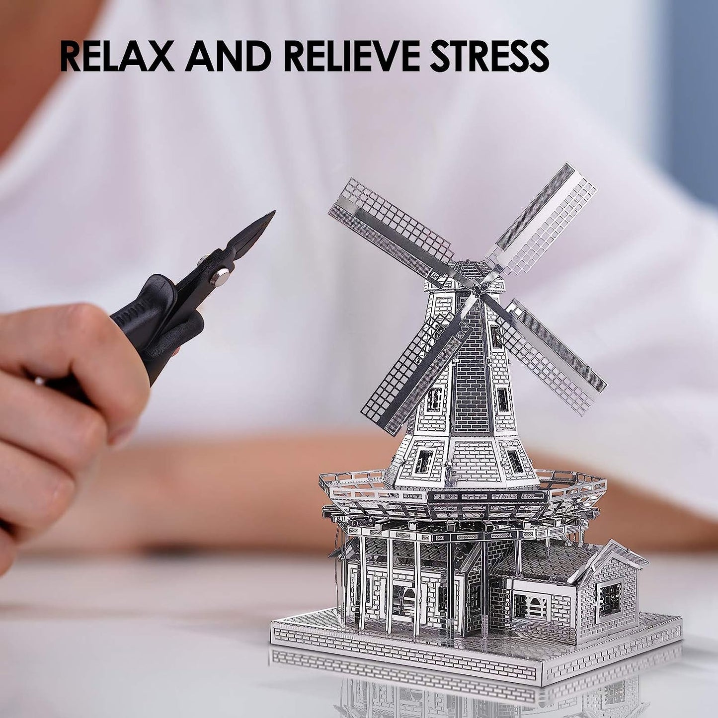 Piececool DIY Dutch Windmill 3D Metal Puzzle Building Blocks Kits for Teens Men Hobbies Toys Great Gifts-89 Pcs