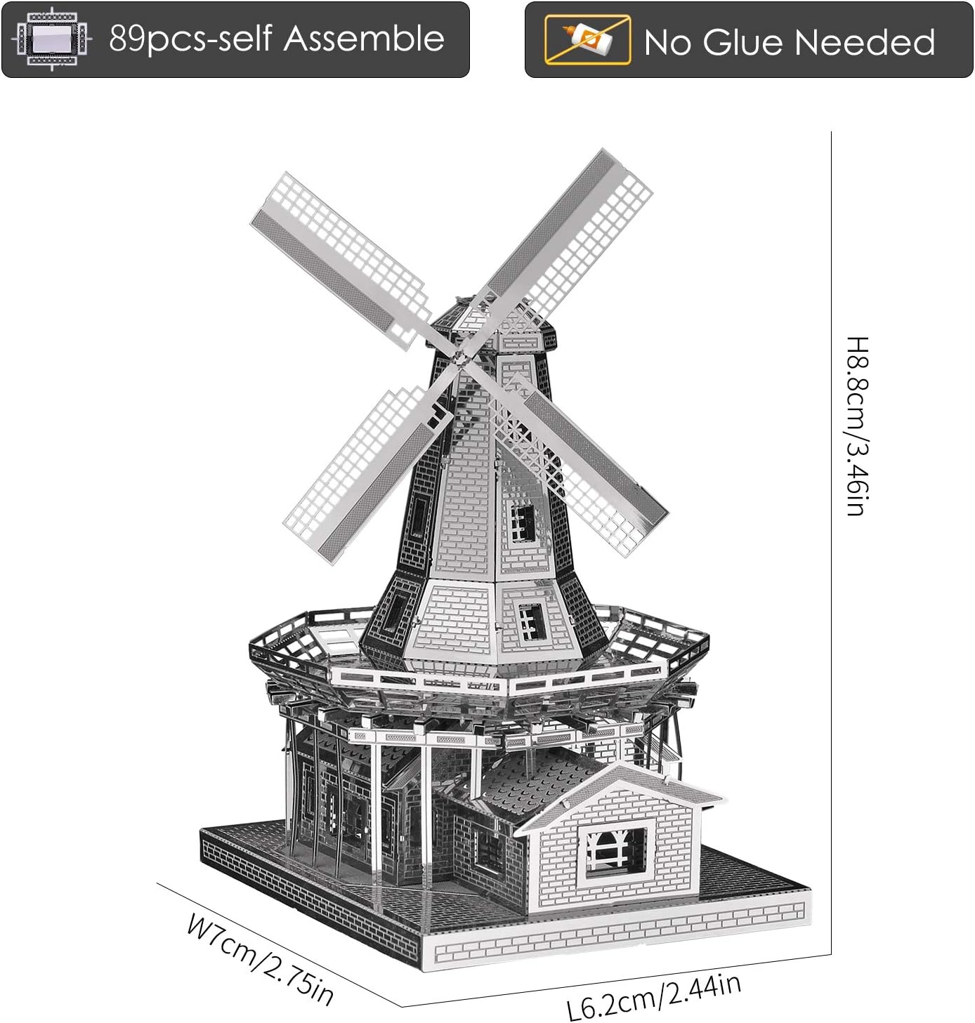 Piececool DIY Dutch Windmill 3D Metal Puzzle Building Blocks Kits for Teens Men Hobbies Toys Great Gifts-89 Pcs