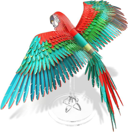 Piececool Scarlet Macaw with Acrylic Stand DIY 3D Metal Jigsaw Puzzles, 83Pcs