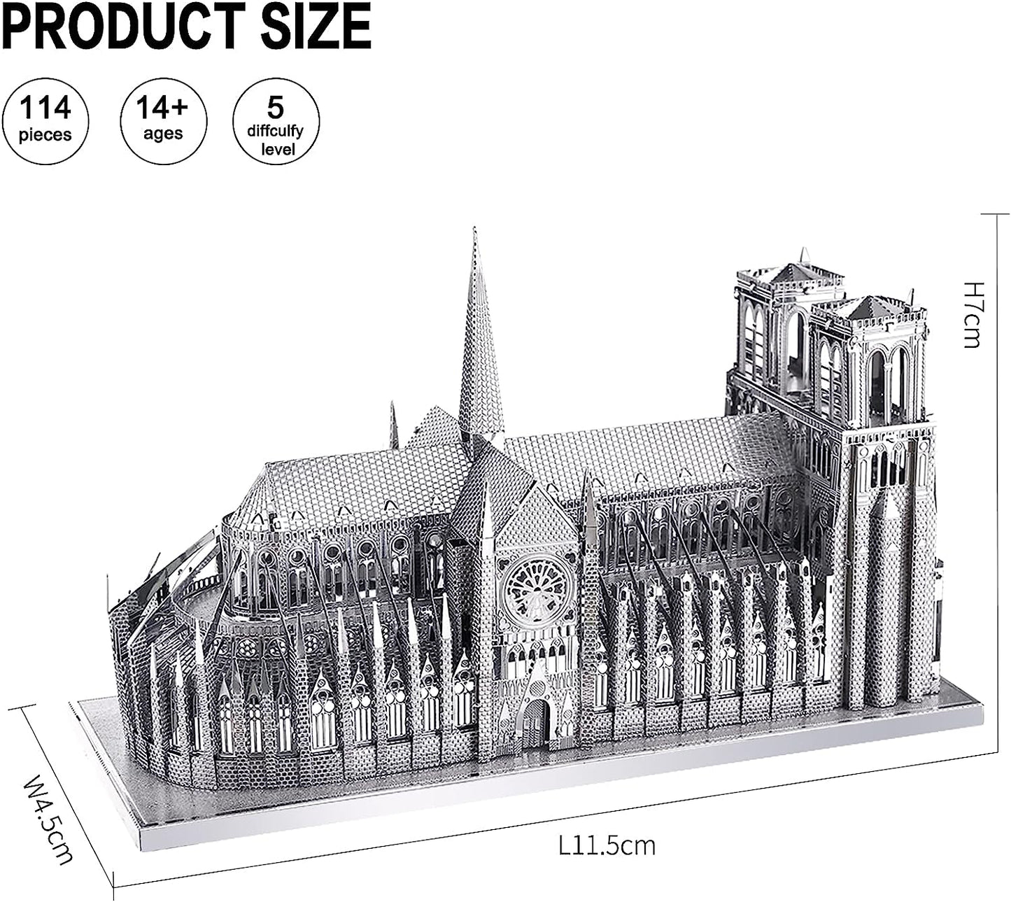 Piececool 3D Metal Puzzle for Adults, Notre Dame De Paris Church Metal Model Kit