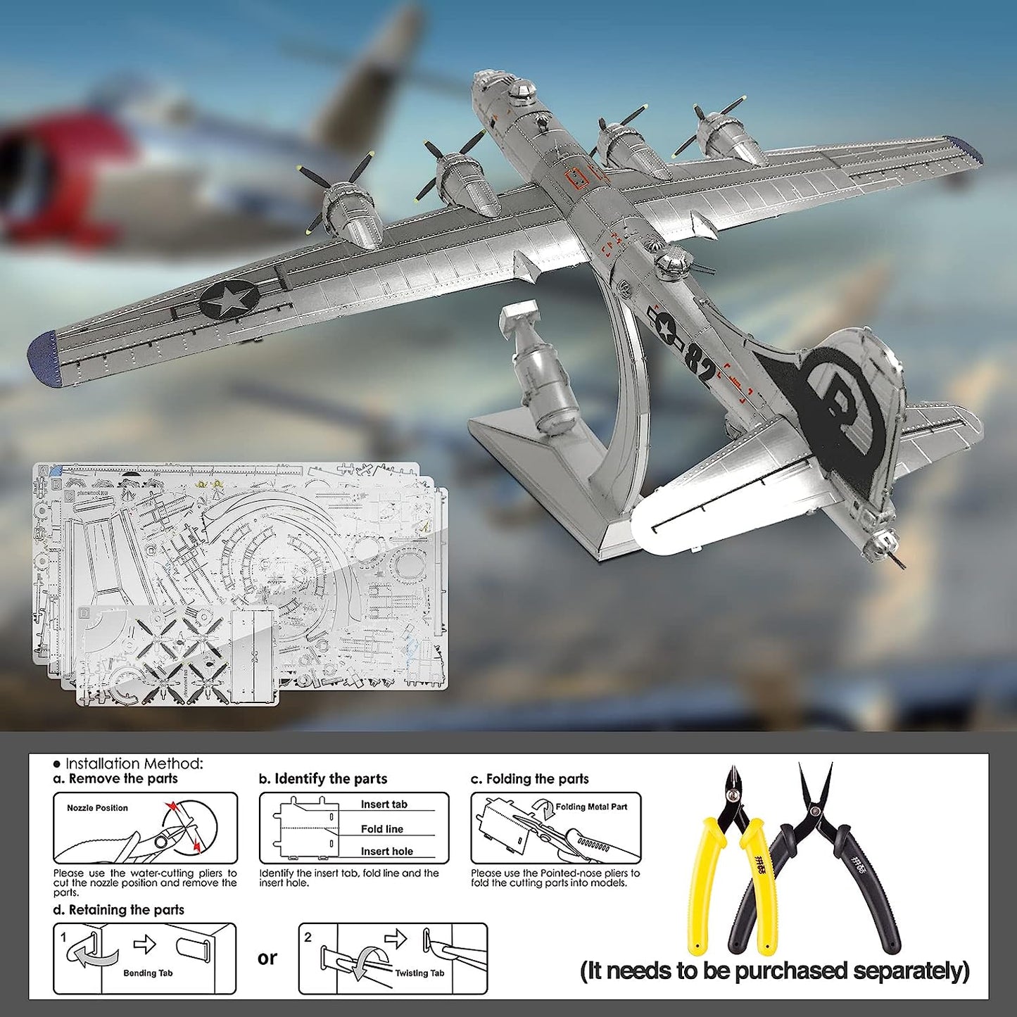 Piececool B-29 Bomber Superfortress American Military Airplane Model