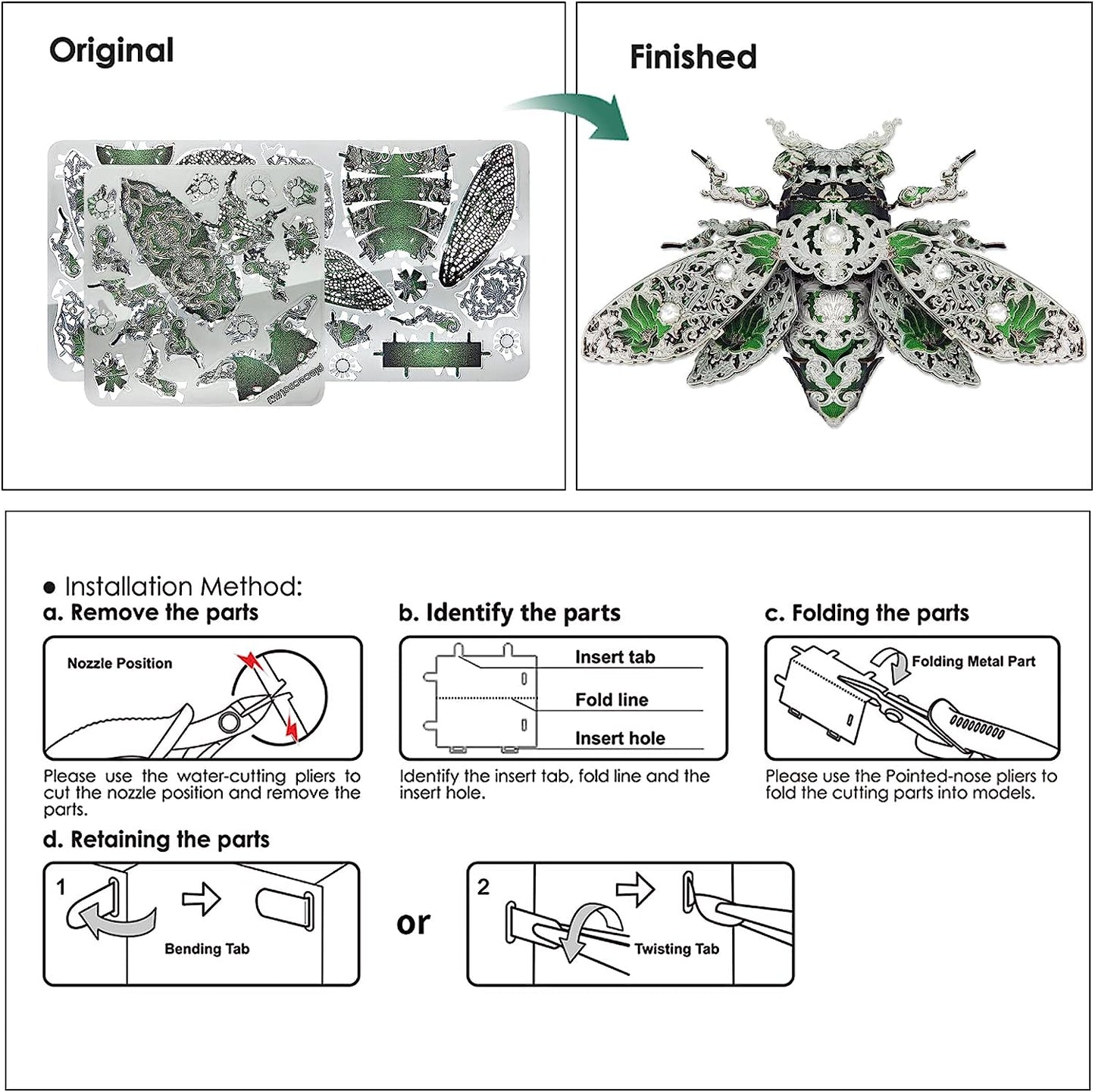 Piececool Metal 3D Puzzles for Adults, Cicada 3D Model Building Kits