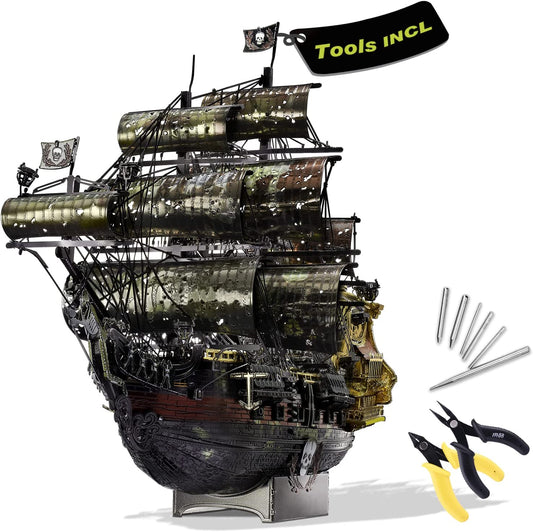 Piececool Metal Earth Queen Anne's Revenge Pirate Ship Model Kits with DIY Tools Set