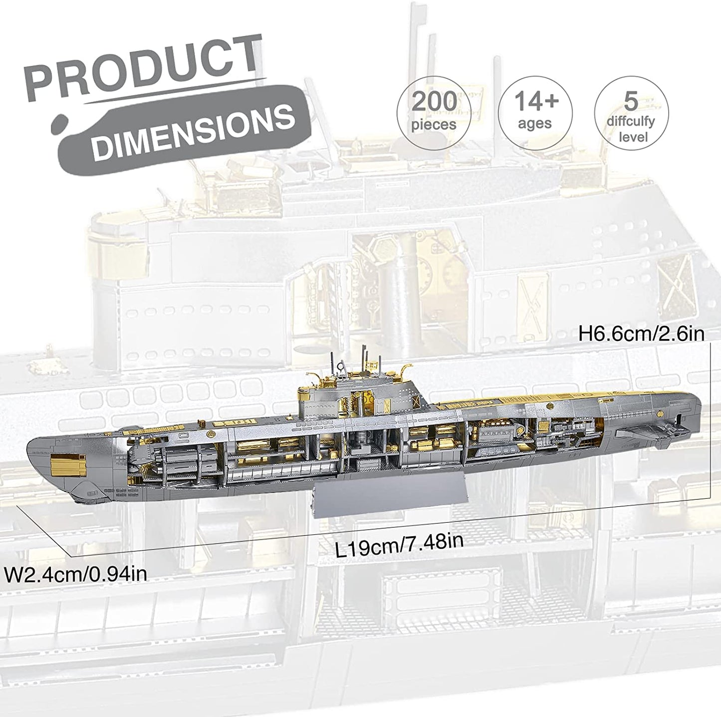 Piececool Military Submarine Metal Model Building Kits for Stress Relax