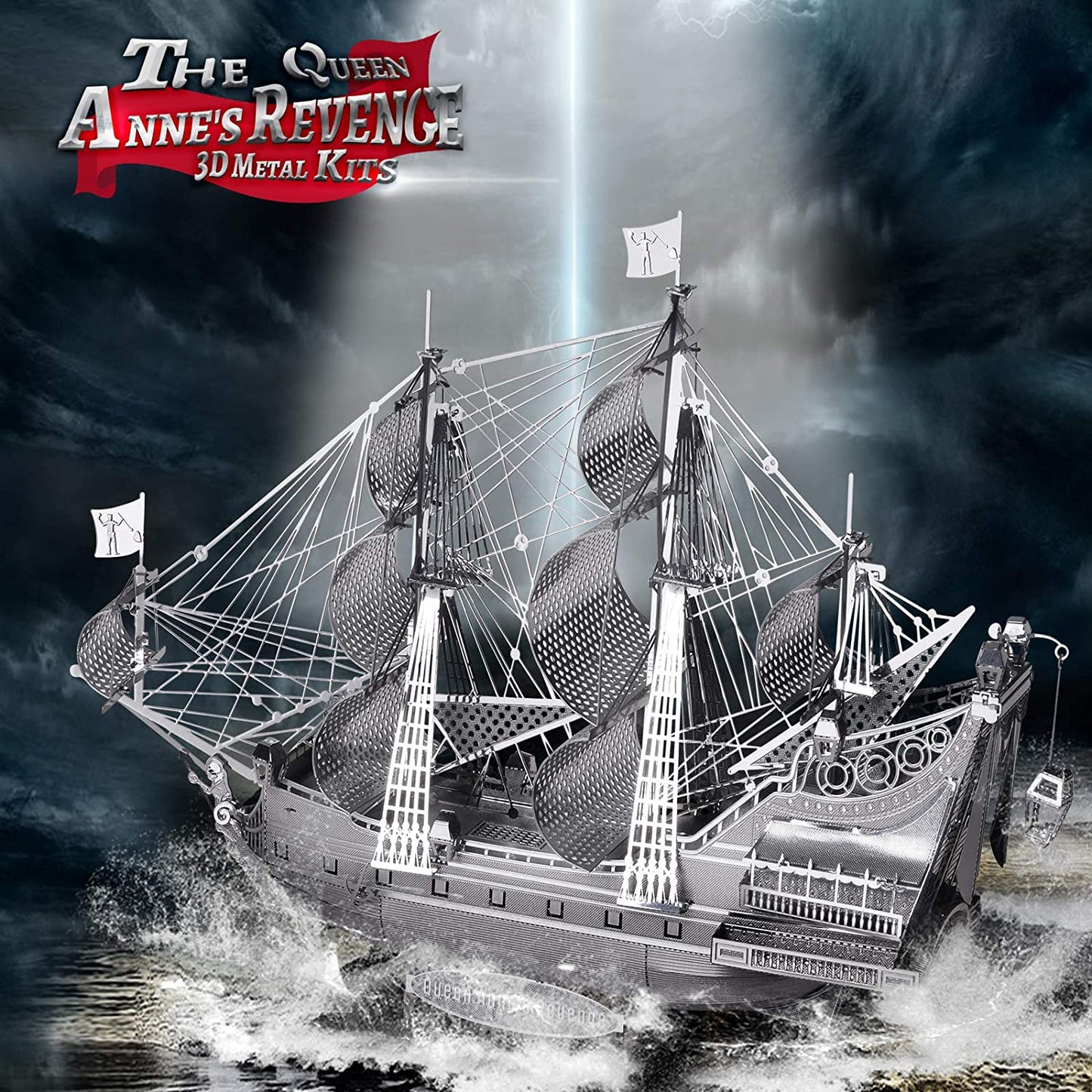 Piececool Queen Anne's Revenge Ship Models Building Kits Silver 3D Puzzle Toy, Great Birthday Gift -63Pcs