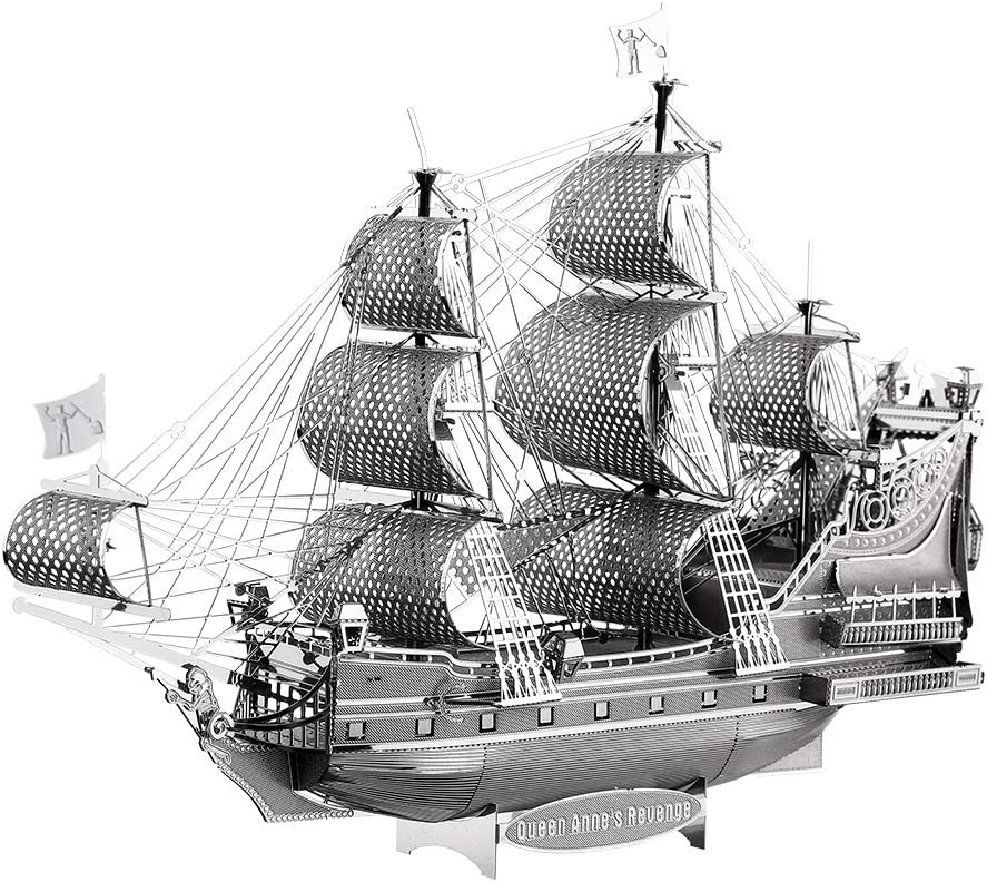 Piececool Queen Anne's Revenge Ship Models Building Kits Silver 3D Puzzle Toy, Great Birthday Gift -63Pcs