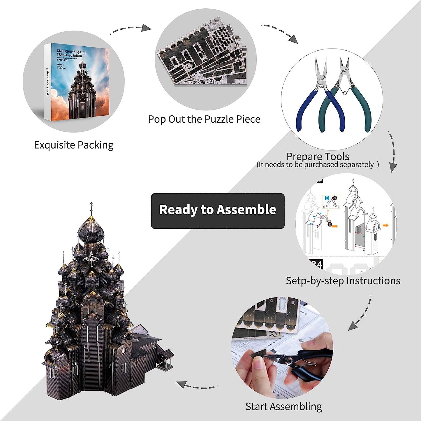 Piececool Metal Earth 3D Russian Church Models Architecture Building Kits, 220pc