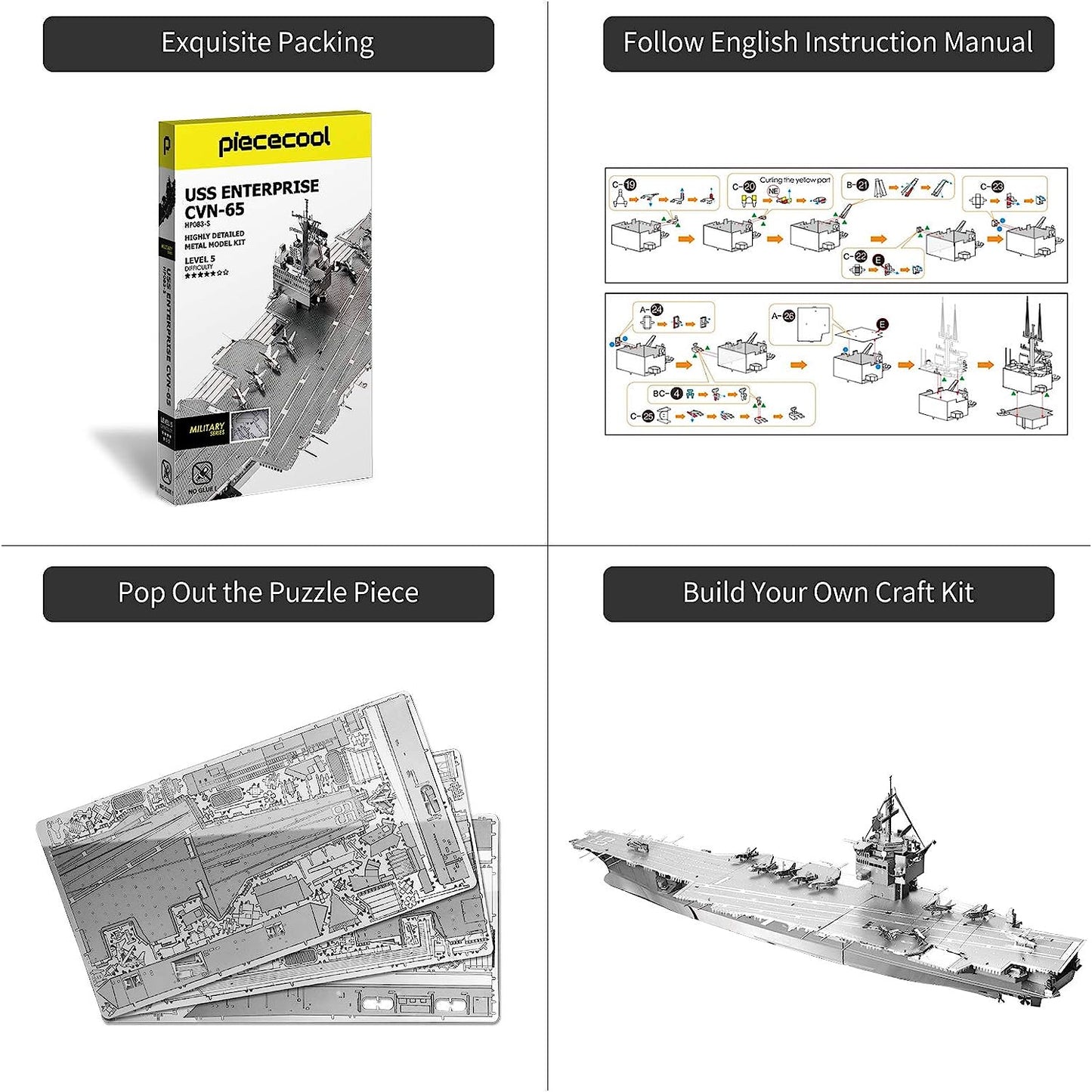 Piececool Metal Earth USS Enterprise CVN-65 Battleship, 130 Pcs