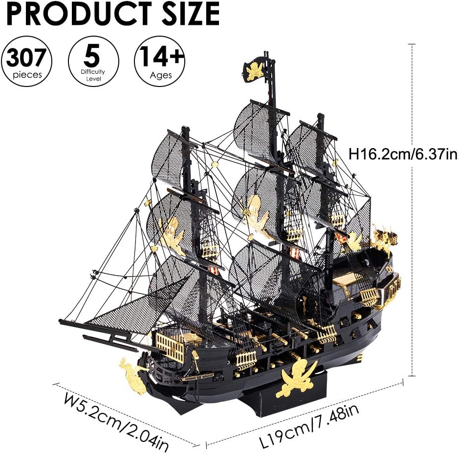 Piececool Black Pearl Pirate Ship Metal Model Building Kits 307Pcs