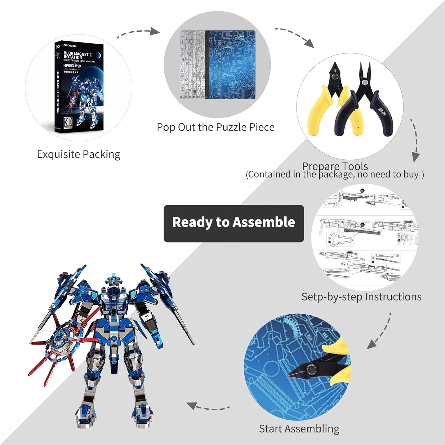 Piececool Mecha Model Kits, Magnetic Blue Armor Figure Model