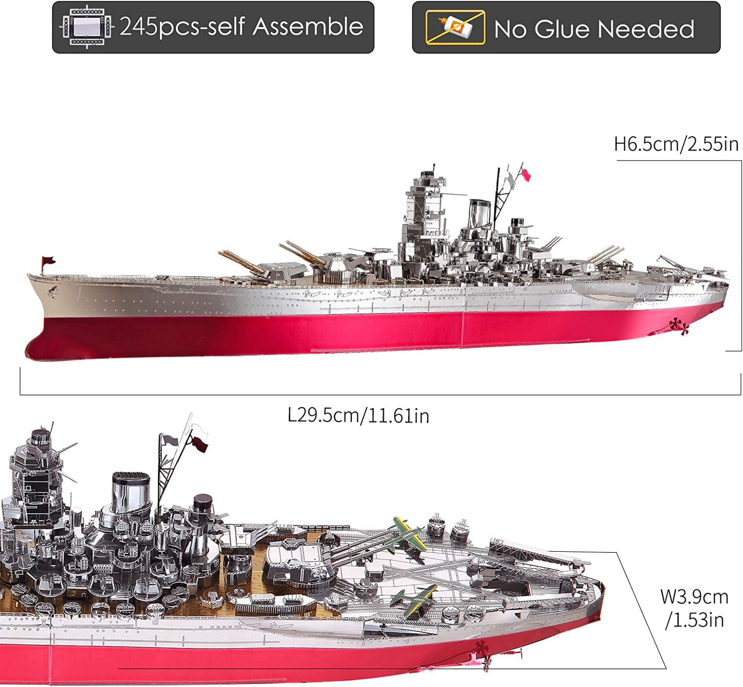 Piececool Yamato Battleship Metal Model Building Kit for Adults 245 Pcs