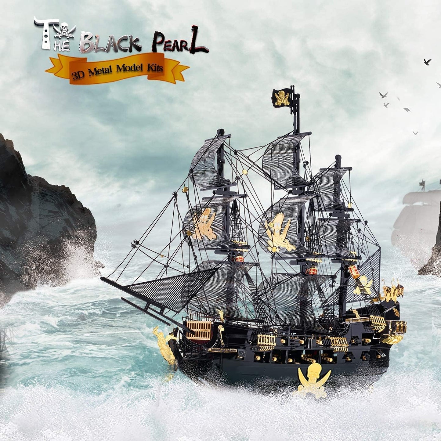 Piececool Black Pearl Pirate Ship Metal Model Building Kits 307Pcs