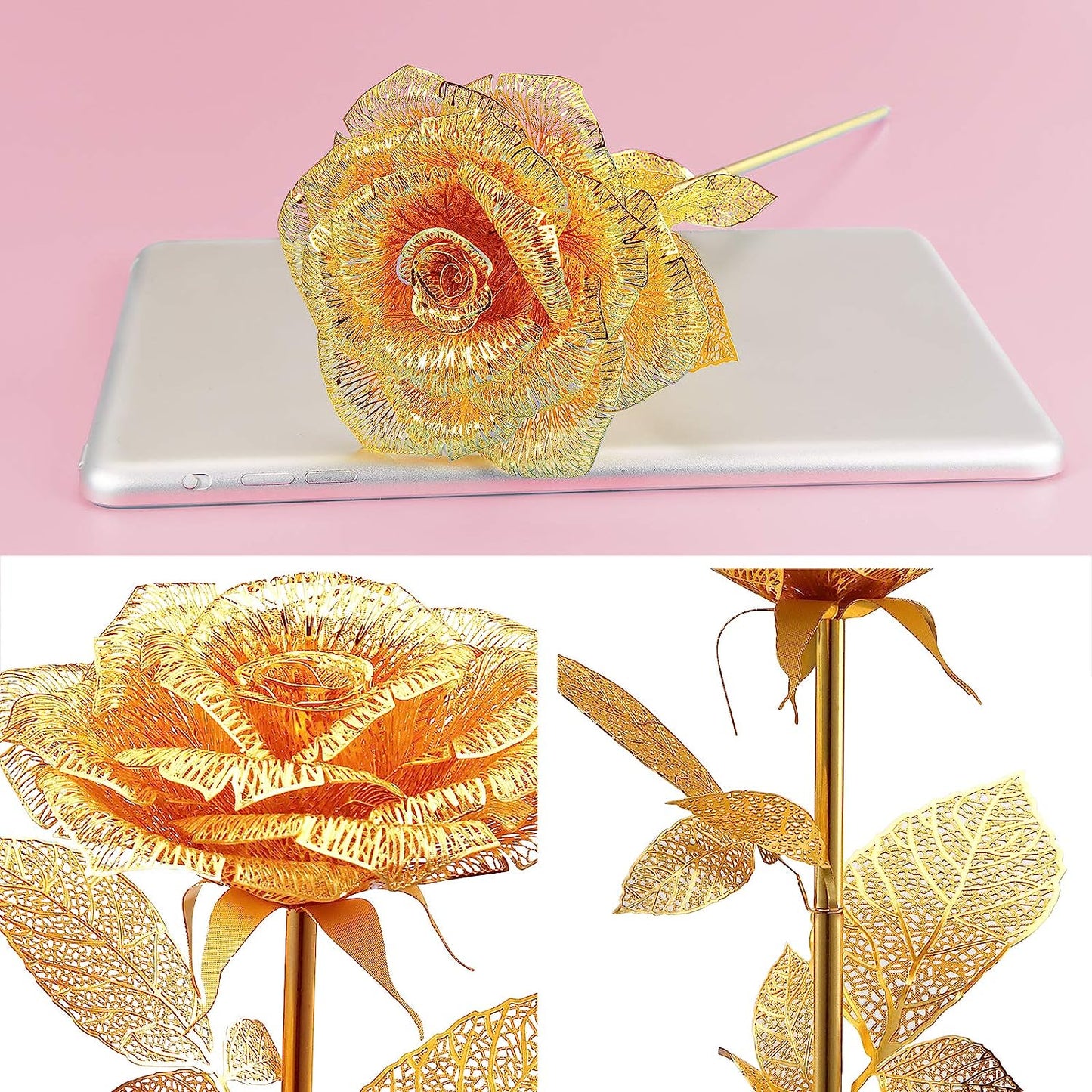 Piececool 3D Metal Puzzles Rose Flower Model Kits, 15Pcs Gold