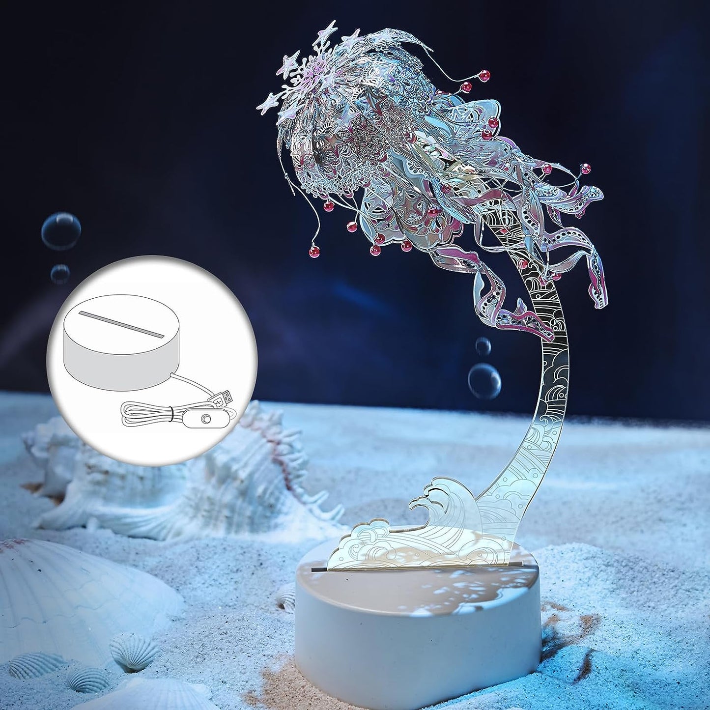 Piececool Jellyfish 3D Metal Puzzles for Adult, Marine Organism Night Light