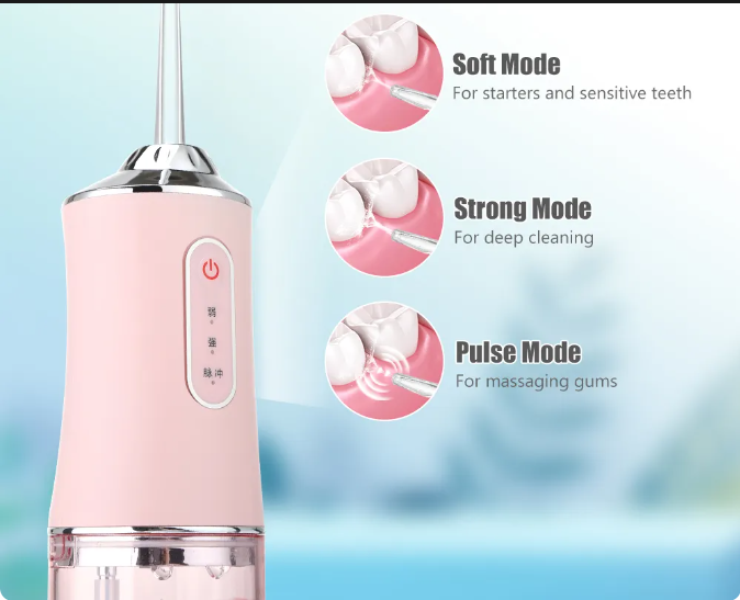 Portable Dental Water Flosser for Teeth Cordless USB Rechargeable Water Jet Floss Tooth Pick 4 Jet Tip 220ml 3 Modes IPX7 1400rpm