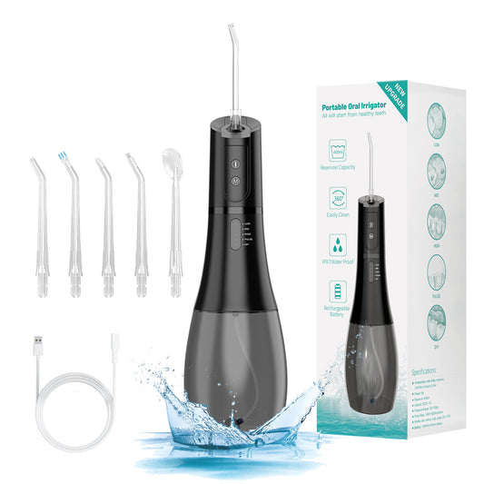 Cordless Water Flosser For Teeth, 360°Rotation Oral Irrigator with 5 Modes & 5 Jet Tips Cleaner, IPX7 Waterproof, 400ML Large capacity,USB Rechargeable for Travel