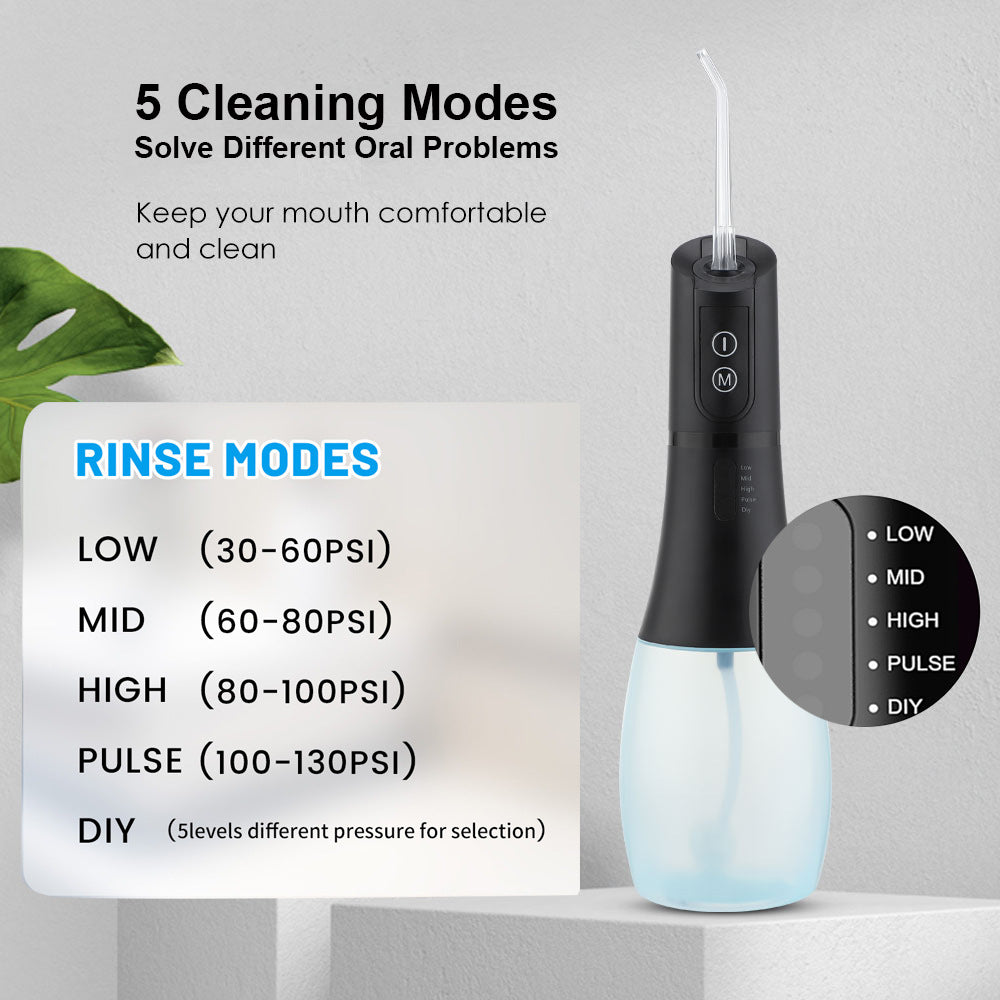 Cordless Water Flosser For Teeth, 360°Rotation Oral Irrigator with 5 Modes & 5 Jet Tips Cleaner, IPX7 Waterproof, 400ML Large capacity,USB Rechargeable for Travel