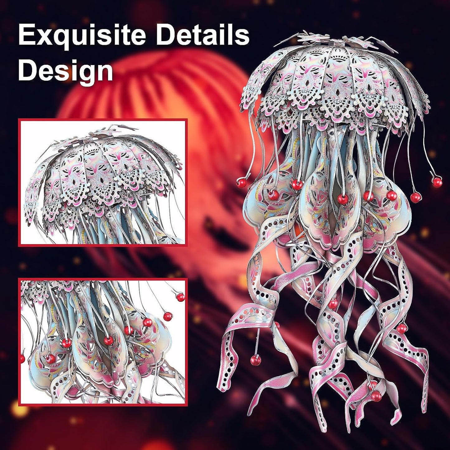 Piececool Jellyfish 3D Metal Puzzles for Adult, Marine Organism Night Light