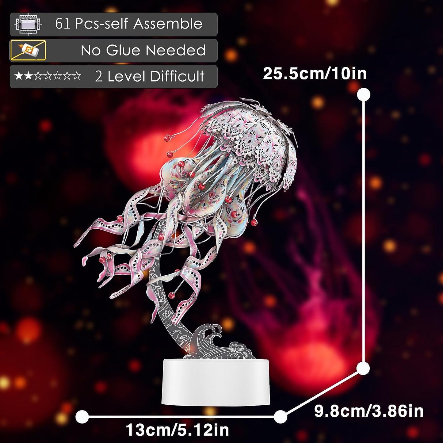 Piececool Jellyfish 3D Metal Puzzles for Adult, Marine Organism Night Light